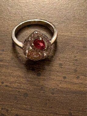 Pear-Shaped Halo Gemstone Ring Moissinite Size 6 Sterling Silver 925